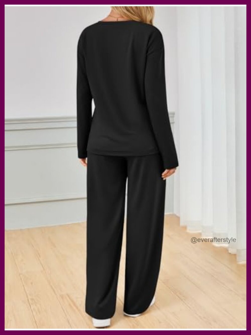 Womens 2 Piece Sweat Set V-Neck Top Wide Leg Pants Lounge - Picture 3 of 5